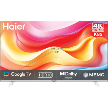 Haier K85FUX Series 4K Ultra HD Google Assistant with Smart Remote Control Quad-Core Processor Smart Google LED TV (2025 Edition, Black)